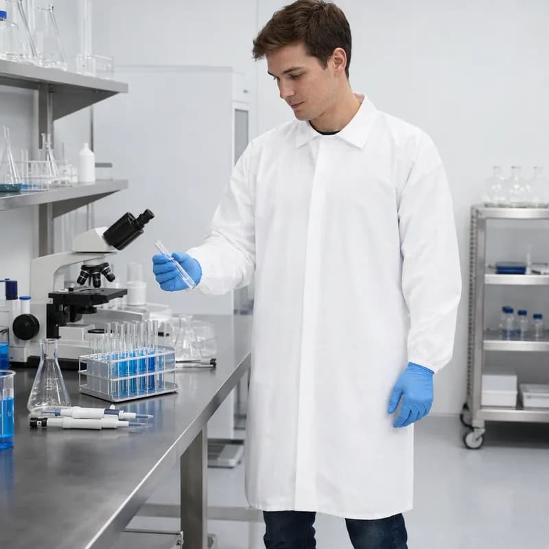 Lab Coat Large (LG) White No Pockets Elastic Wrists 30/Case