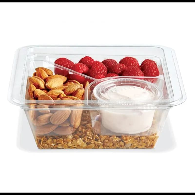 Fresh 'n Clear® GoCube® Take-Out Container Insert 5.12X5.12X1.25 IN 3 Compartment PET Clear Square 600/Case