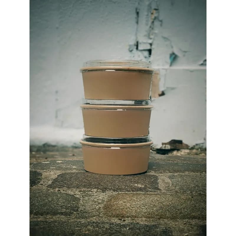 Salad Take-Out Container Base & Lid Combo With Dome Lid 44 OZ Paper Kraft Round 25 Count/Pack 8 Packs/Case 200 Count/Case
