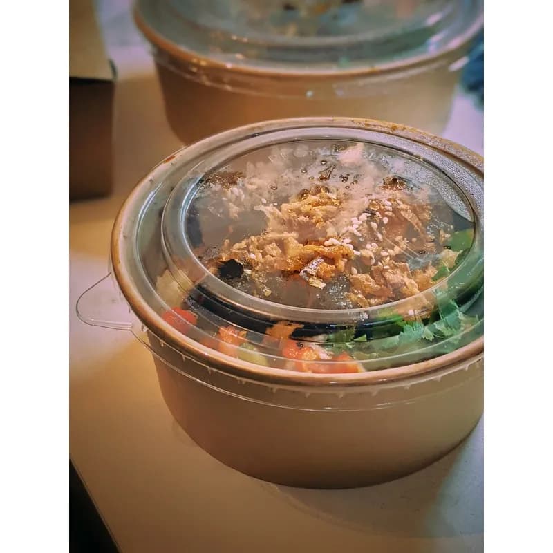 Salad Take-Out Container Base & Lid Combo With Dome Lid 44 OZ Paper Kraft Round 25 Count/Pack 8 Packs/Case 200 Count/Case