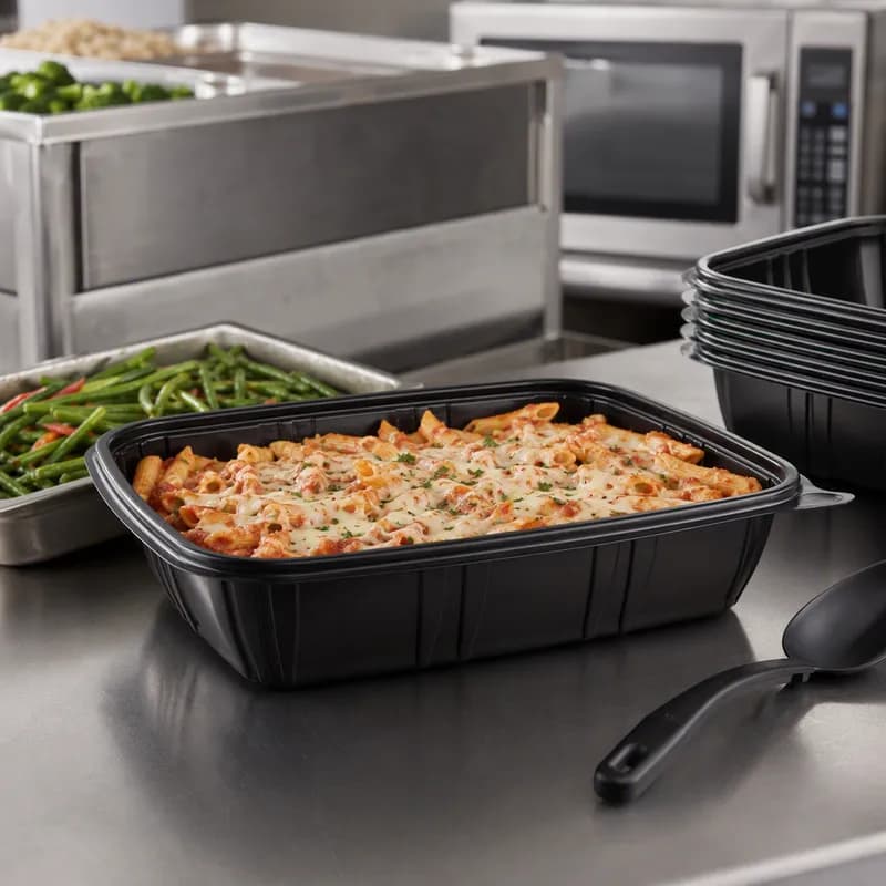 Mega-Meal® Steam Table Pan 1/2 Size 100 OZ PP Black Microwave Safe 100/Case