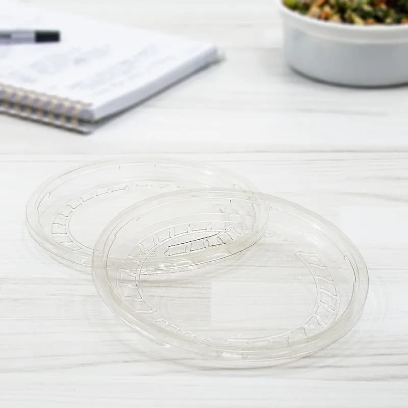 Solo® MicroGourmet® Lid Flat 4.805X0.526 IN 1 Compartment PP Clear For 8-32 OZ Deli Container Recessed 50 Count/Pack 10 Packs/Case