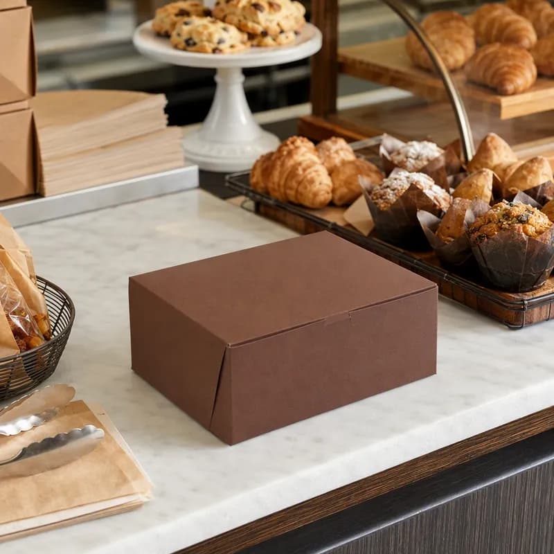 Bakery Box 10X7X4 IN Paperboard Chocolate Corner Lock 1-Piece 100/Bundle