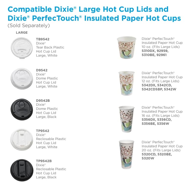 Dixie® Lid Dome Plastic White For 16-20 OZ Hot Cup Sip Through Identification 1000/Case