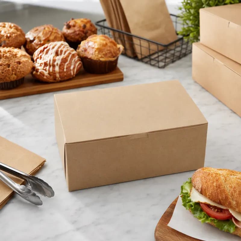 Bakery Box 10X7X4 IN Paperboard Kraft Corner Lock 1-Piece 100/Bundle