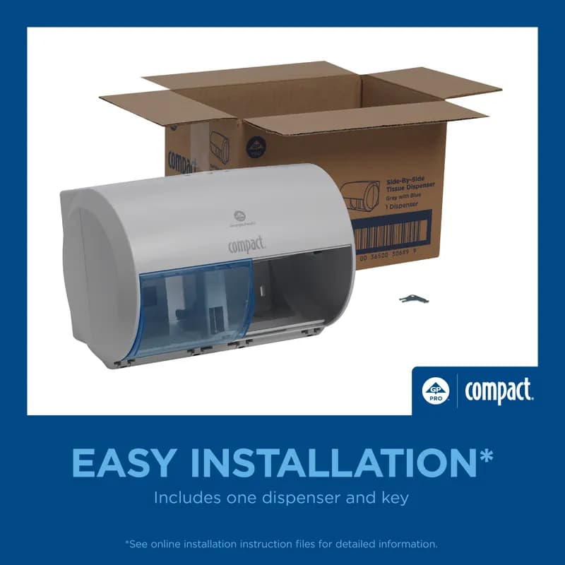 Compact® Toilet Paper Dispenser 6.75X10.12 IN Wall Mount, Locking Gray Side-by-Side 2-Roll Coreless High Capacity 1/Each