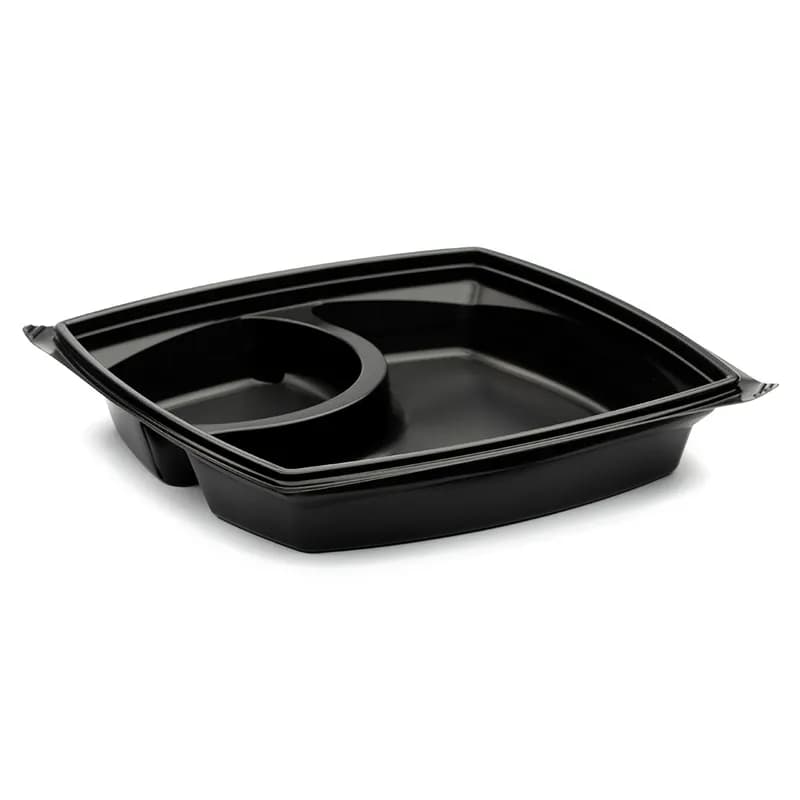 The BOTTLEBOX ® Take-Out Container Base 9X9X1.6 IN PP Black Square With Soup Compartment 400/Case