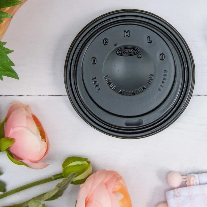 Dart® Lid Dome 3.9X0.9 IN HIPS Black For 12-24 OZ Hot Cup Cappuccino Sip Through 100 Count/Pack 10 Packs/Case