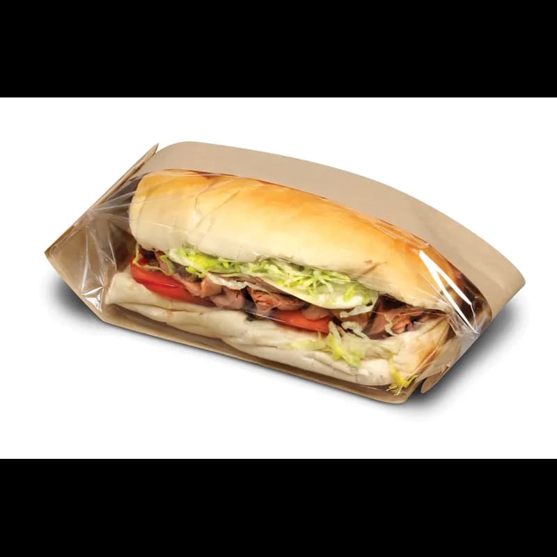 Bagcraft® Dubl View ToGo!® Half Baguette Bag 3.25X2X10.25 IN Wax Coated Paper PET Kraft With Window 500/Case