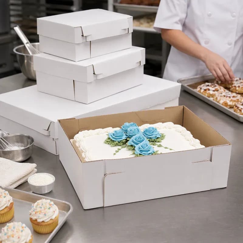 Bakery Box 19X14X6 IN Corrugated Paperboard White Kraft 32ECT 2 Piece 25/Bundle