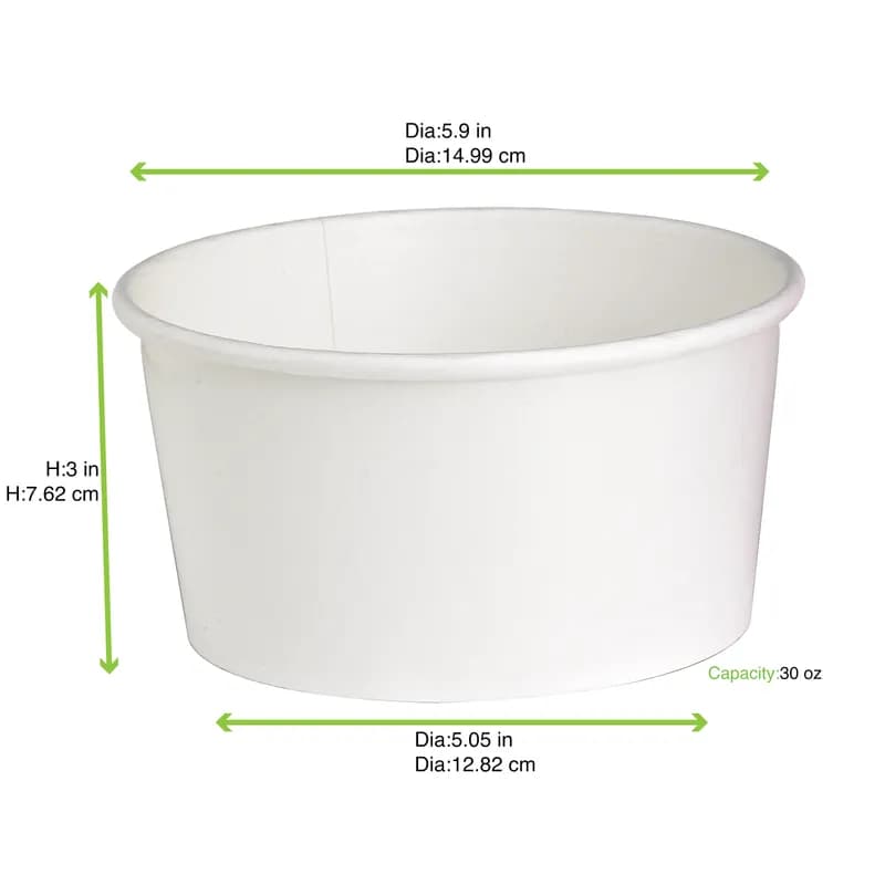 Food Container Base 33 OZ Paper White Round Grease Resistant 45 Count/Pack 8 Packs/Case 360 Count/Case