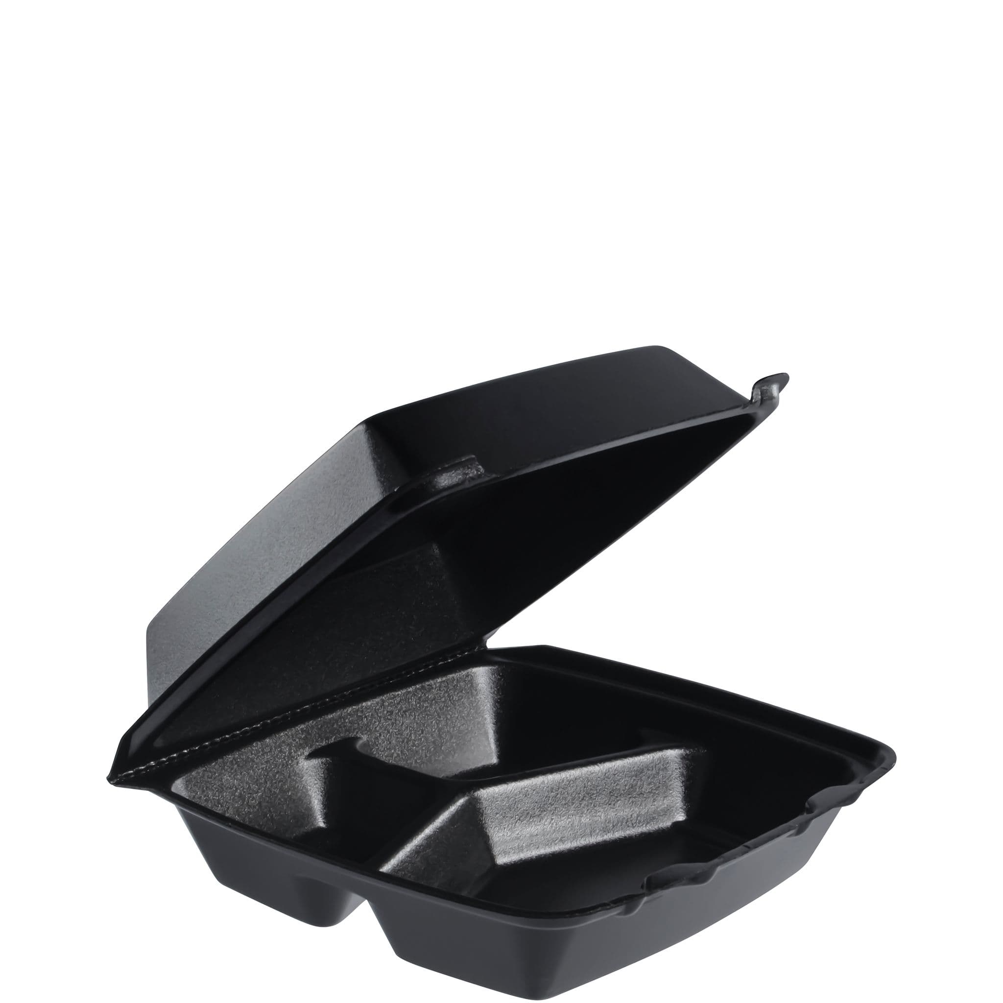 Dart® Take-Out Container Hinged Medium (MED) 8.36X7.96X3.2 IN 3 Compartment XPS Black 100 Count/Pack 2 Packs/Case