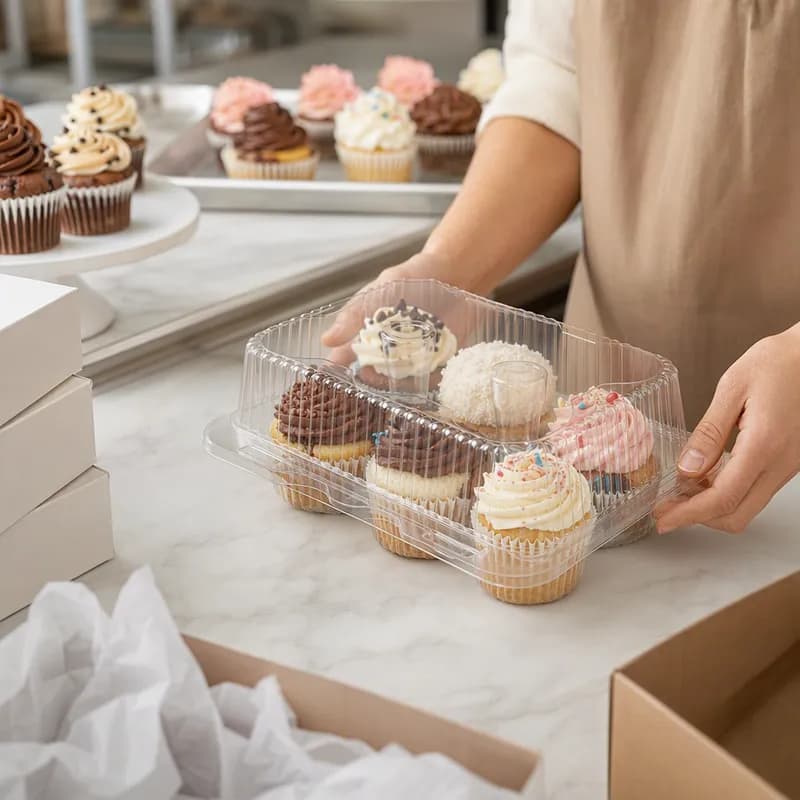 Cupcake Hinged Container With Dome Lid 9.5X6.875X3.375 IN 6 Compartment Plastic Clear Rectangle 250/Case