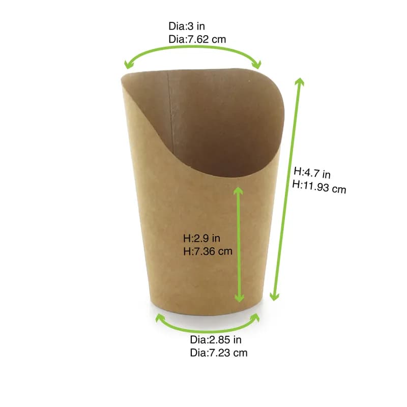 French Fry Wrap Cup & Scoop Base 3X4.7 IN Paper Kraft Grease Resistant 50 Count/Pack 24 Packs/Case 1200 Count/Case