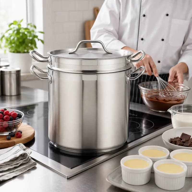 Double Boiler 12.37X12.5 IN 20 QT 18/8 Stainless Steel Induction Ready Cover Included 1/Each
