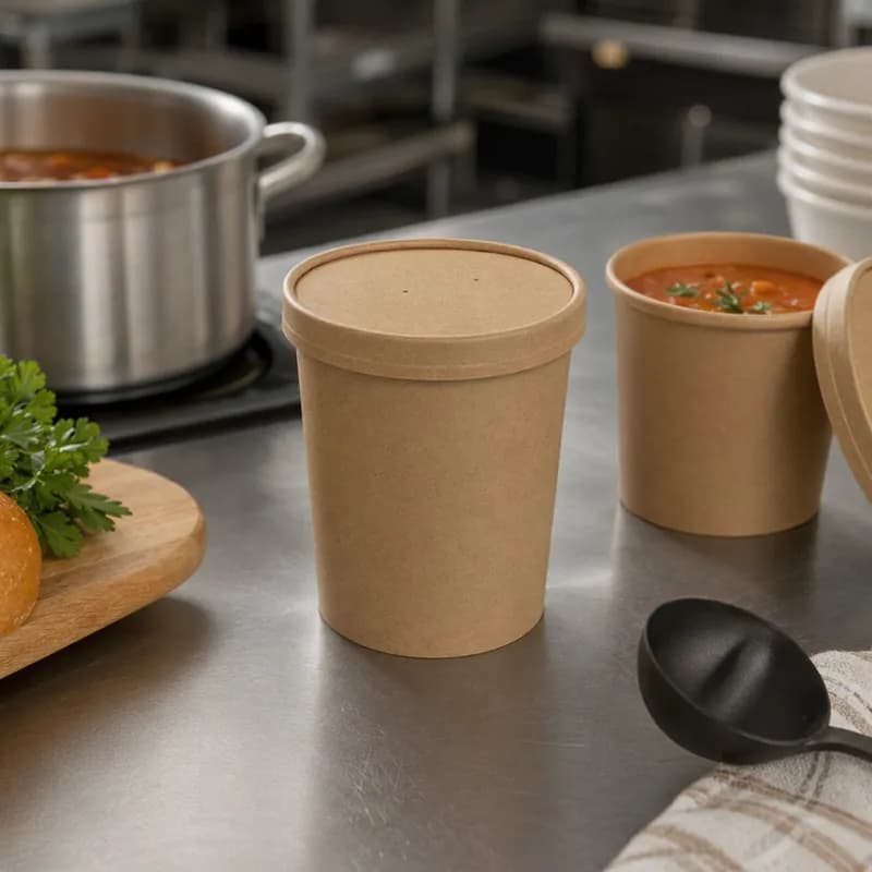 Soup Food Container Base & Lid Combo 32 OZ Paper Kraft 250/Case
