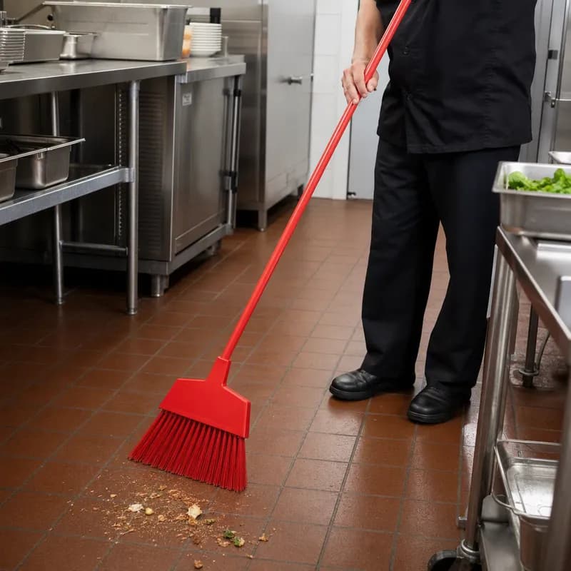 MaxiClean® Broom Large (LG) 48IN Red Steel PET With 12IN Head Angled Unflagged 1/Each