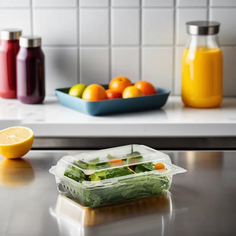The BOTTLEBOX ® Take-Out Container Hinged 8X6.6X2.8 IN RPET Clear Rectangle 250/Case