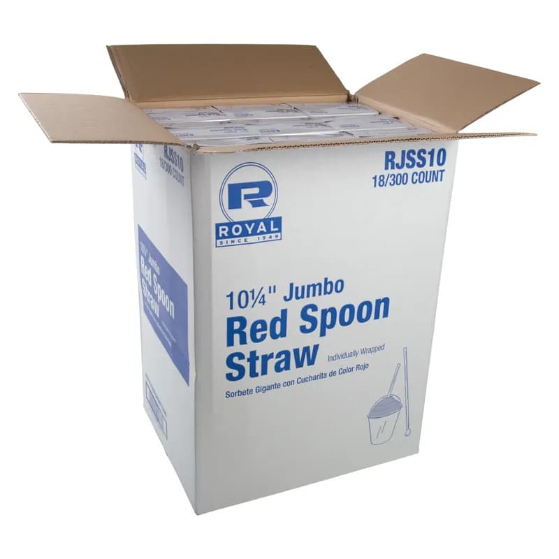 Jumbo Straw Spoon 10.25 IN Red Wrapped 300 Count/Pack 18 Packs/Case 5400 Count/Case