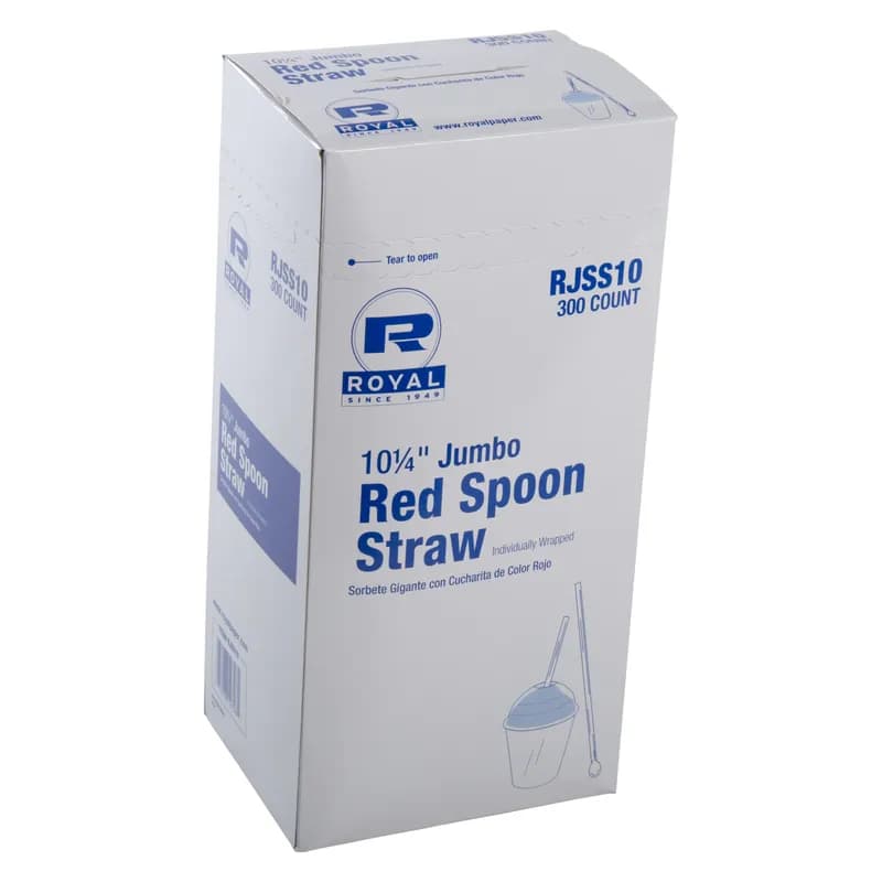 Jumbo Straw Spoon 10.25 IN Red Wrapped 300 Count/Pack 18 Packs/Case 5400 Count/Case