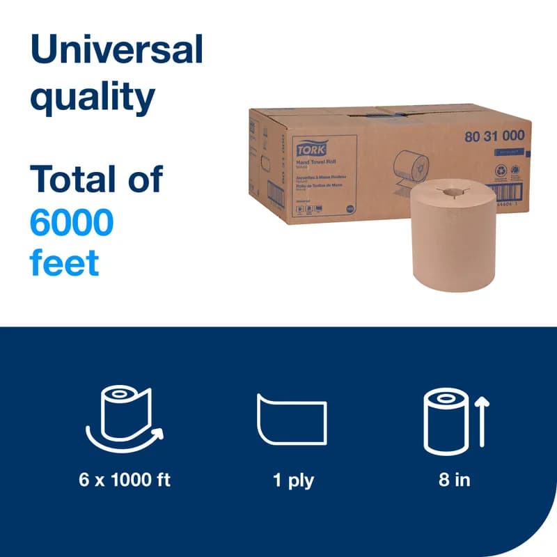 Tork Roll Paper Towel H80 7.938IN X1000FT 1PLY Kraft Hard Roll Embossed Universal Controlled Refill 6 Rolls/Case