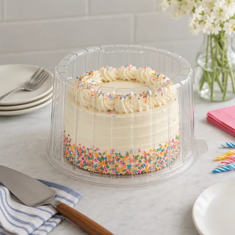 Essentials Cake Container & Lid Combo With Dome Lid 9.0625X10.25X5 IN RPET Clear Round Double-Layer 100/Case