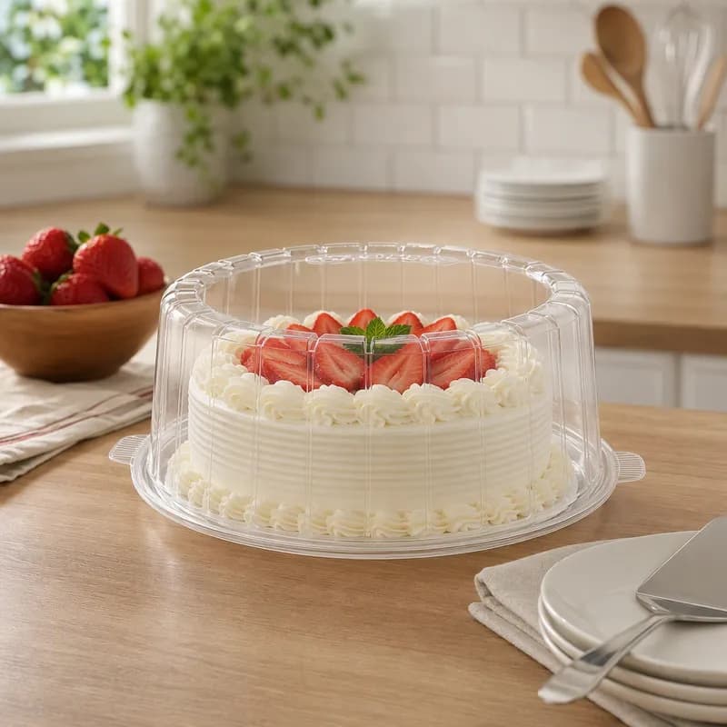 Essentials Cake Container & Lid Combo 11X12.4375X4.125 IN RPET Clear Round Single-Layer 50/Case
