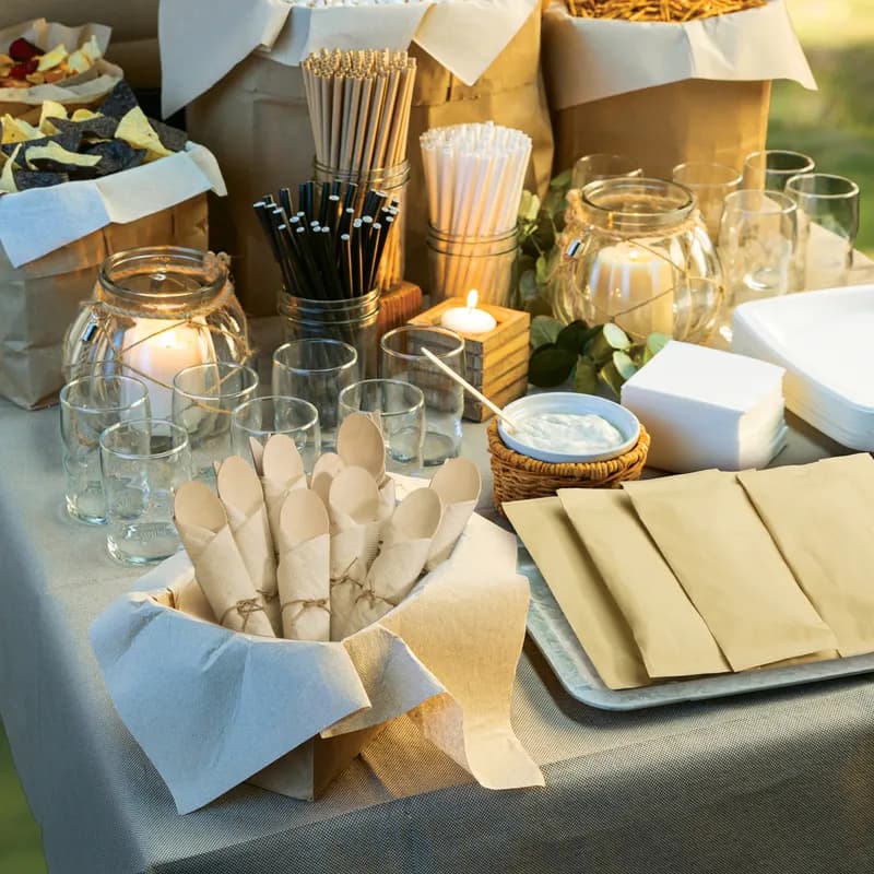 Cutlery Kit 6X6 IN Wood Kraft With Kraft Napkin,Fork,Knife,Spoon 500/Case