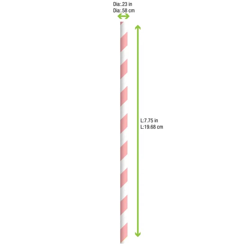 Straw 0.2X7.75 IN Paper Pink 500 Count/Pack 6 Packs/Case 3000 Count/Case