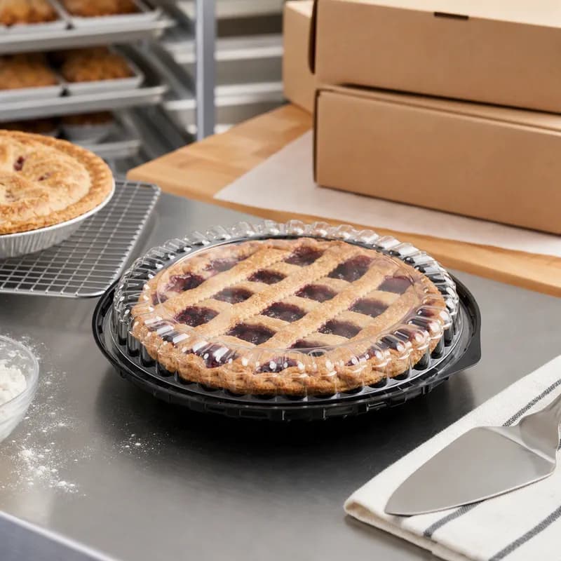 Polar Pak® Pie Container & Lid Combo PET Black Clear Round Shallow 100/Case