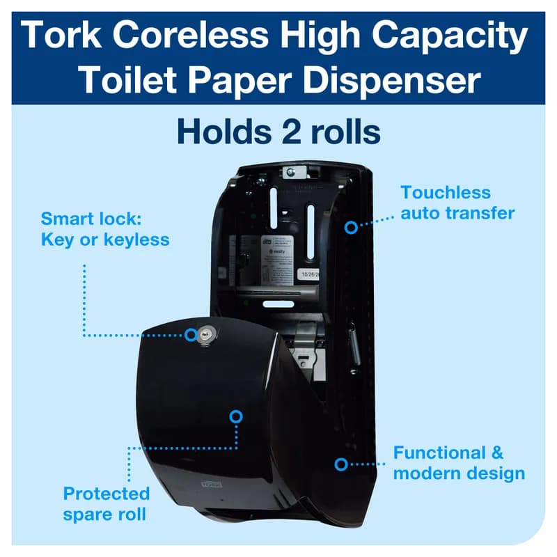 Tork Elevation Toilet Paper Dispenser T7 6.5X6.3X14.2 IN Plastic Black Coreless Vertical High Capacity Universal 1/Each