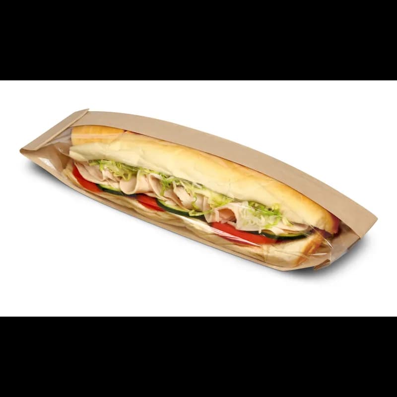 Bagcraft® Dubl View ToGo!® Full Baguette Bag 3.25X2X15 IN Wax Coated Paper PET Kraft With Window 500/Case