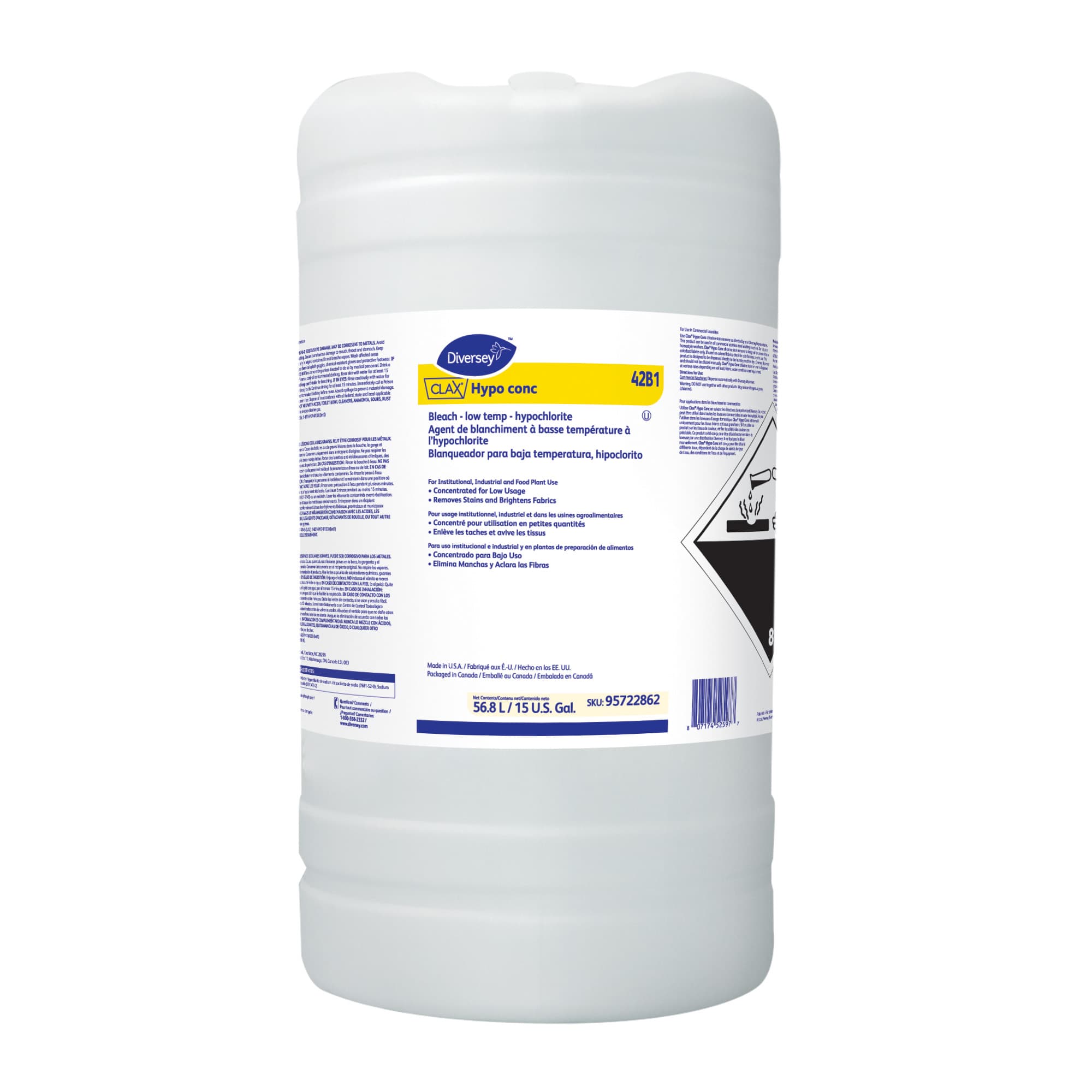 Clax® Laundry Bleach 15 GAL Liquid Concentrate Kosher 1/Pail