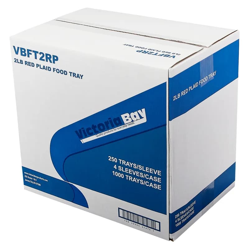 Victoria Bay Food Tray 2 LB Paper Red White Plaid 1000/Case
