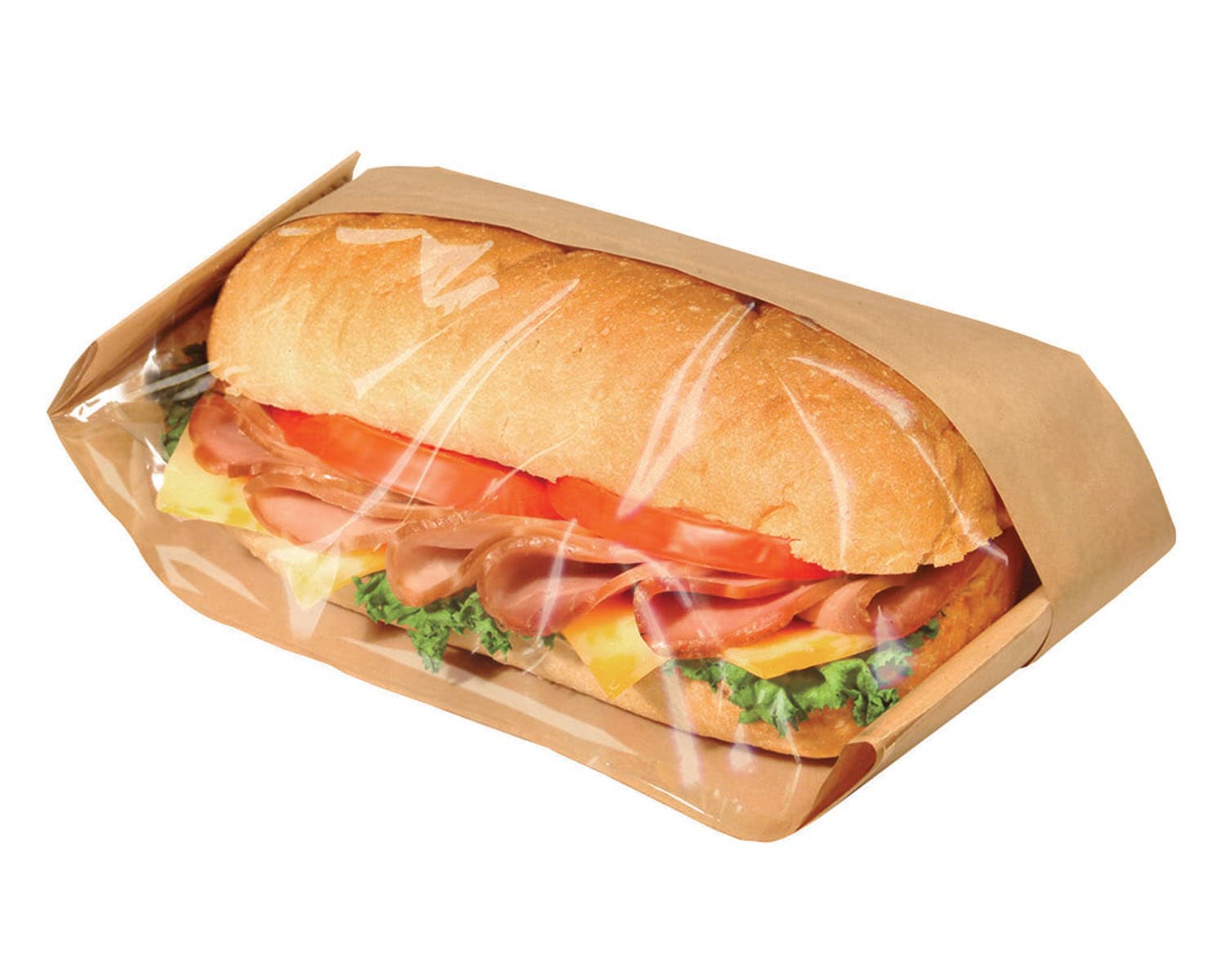 Bagcraft® Dubl View ToGo!® Hoagie & Sub Bag 3.5X2.25X10.75 IN Wax Coated Paper PP Kraft With Window 500/Case
