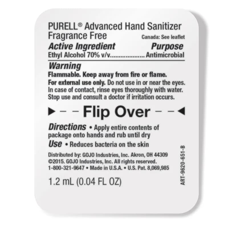 Purell® Hand Sanitizer Gel 0.04 OZ 1.5X0.13X2 IN Fragrance Free Individually Wrapped Advanced 2000/Case