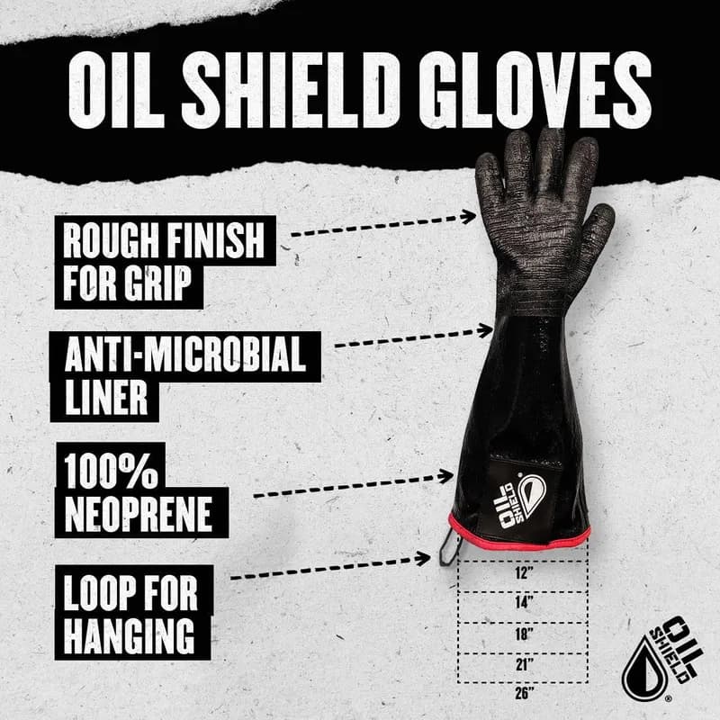 Hot Oil Gloves Mens Large (LG) 18 IN Black Neoprene Elbow-Length Antimicrobial Rough Finish 1/Pair