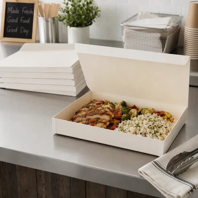 Food Tray Take-Out Box 11X15X2 IN With Attached Lid Collapsible 50/Case