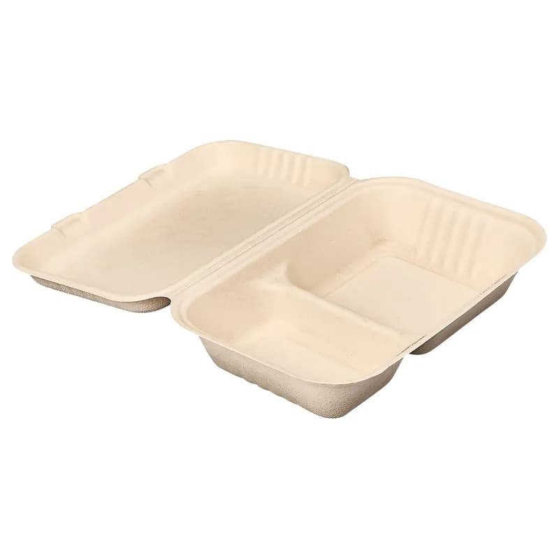 Victoria Bay Take-Out Container Hinged 9X6 IN 2 Compartment Plant Fiber Brown Rectangle 250/Case