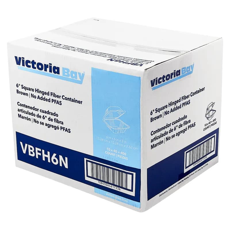 Victoria Bay Take-Out Container Hinged 6X6 IN Plant Fiber Brown Square 400/Case
