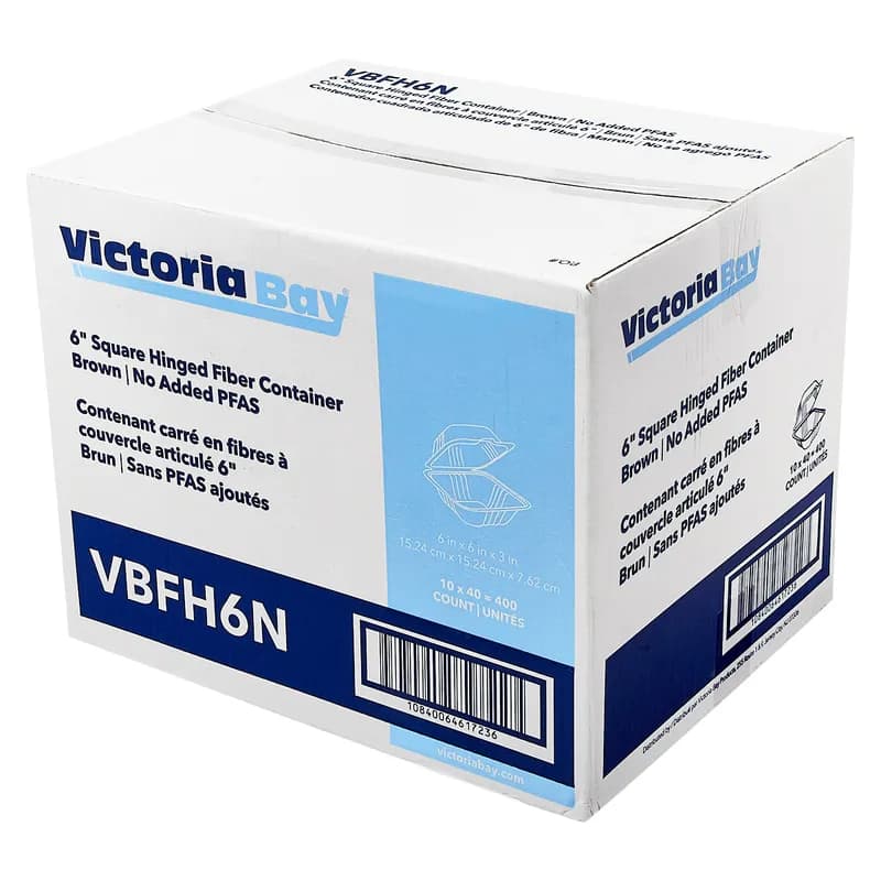 Victoria Bay Take-Out Container Hinged 6X6 IN Plant Fiber Brown Square 400/Case