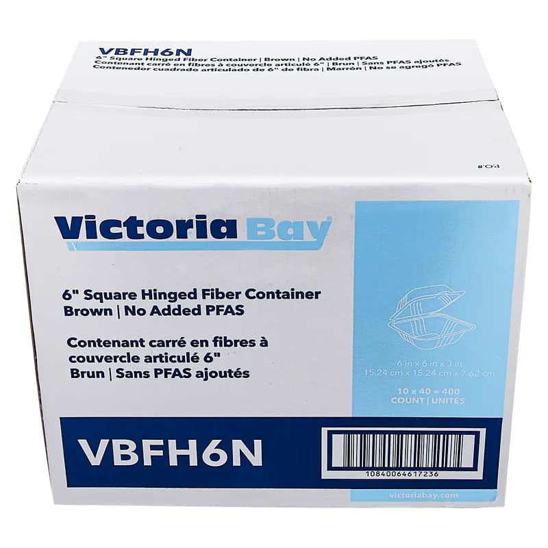 Victoria Bay Take-Out Container Hinged 6X6 IN Plant Fiber Brown Square 400/Case