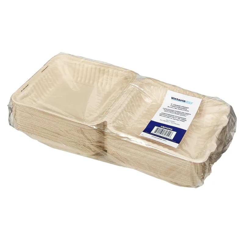 Victoria Bay Take-Out Container Hinged 9X9 IN Plant Fiber Brown Square 200/Case