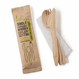 Victoria Bay 4PC Cutlery Kit Wood Bamboo With Napkin,Fork,Spoon,Knife 200/Case