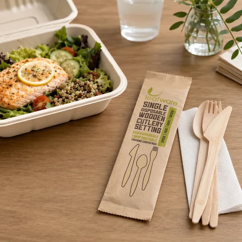 Victoria Bay 4PC Cutlery Kit Wood Bamboo With Napkin,Fork,Spoon,Knife 200/Case