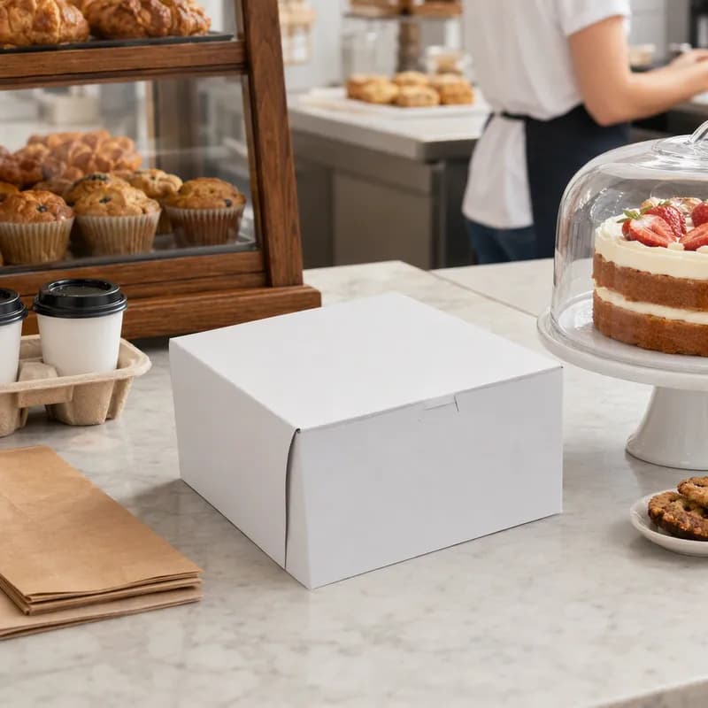 Bakery Box 10X10X5.5 IN Paperboard White Corner Lock 1-Piece 100/Case