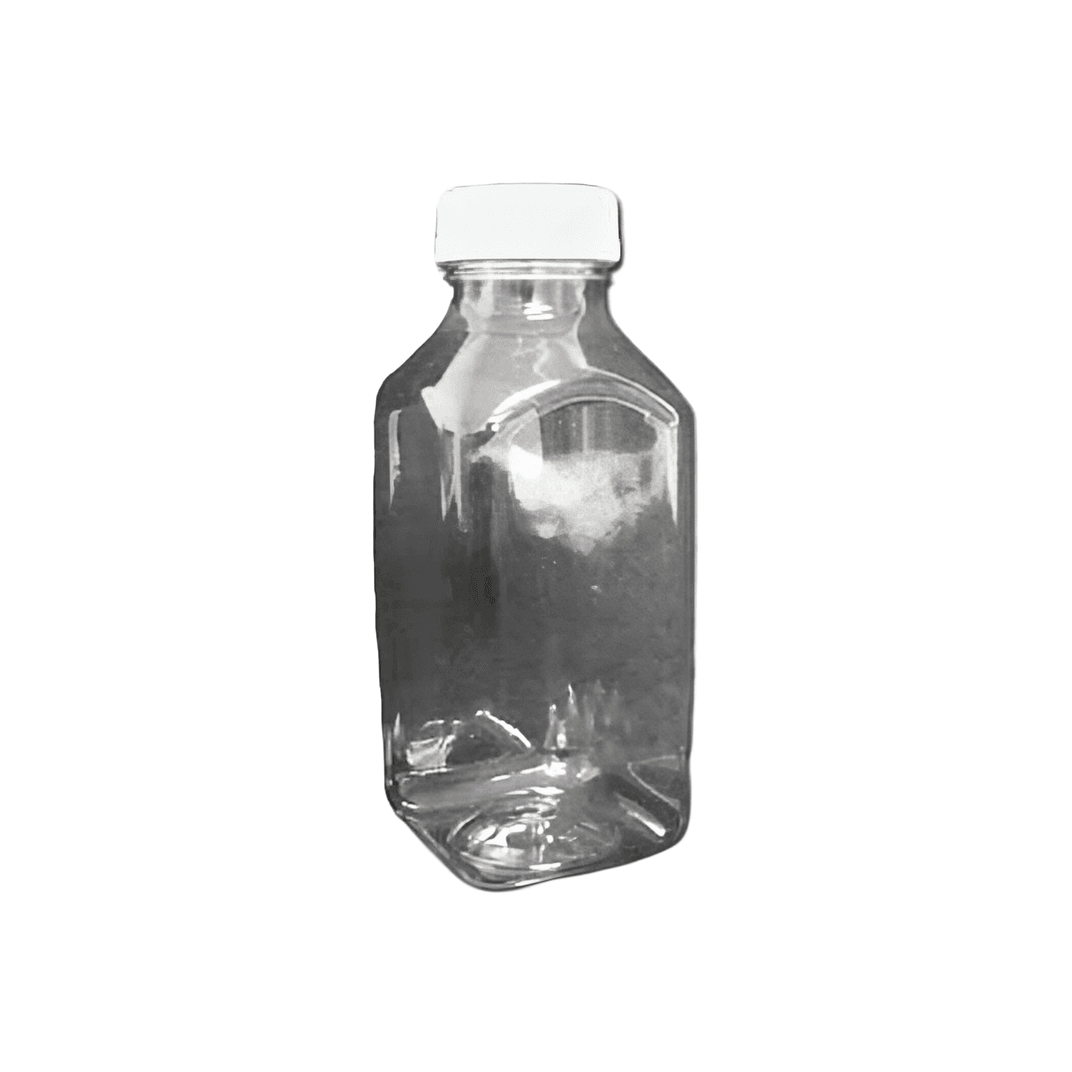 Juice Bottle 12 OZ Clear Square With White Lid 24/Case