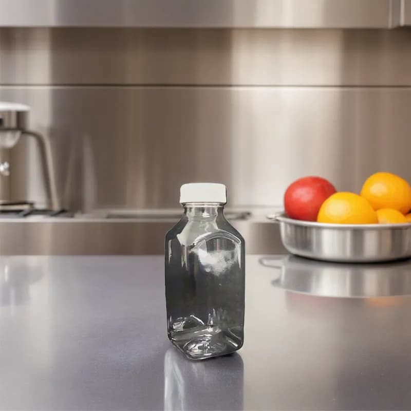 Juice Bottle 12 OZ Clear Square With White Lid 24/Case