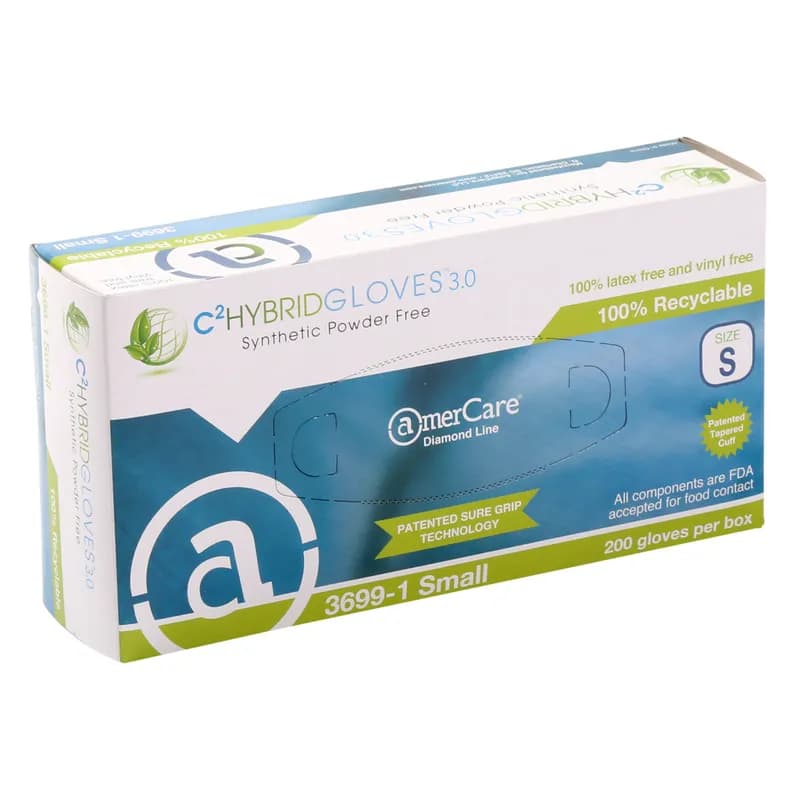 Gloves Small (SM) Synthetic Powder-Free Hybrid Diamond Grip 200 Count/Pack 5 Packs/Case 1000 Count/Case