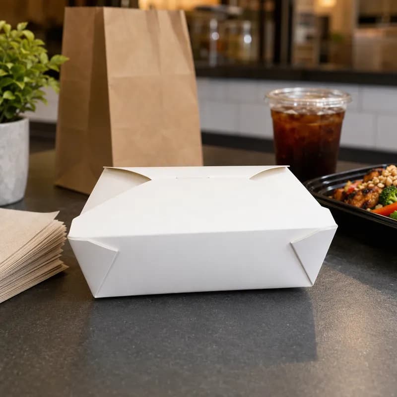 #3 Take-Out Box Fold-Top 7.75X5.5X2.5 IN Paper White Rectangle 200/Case